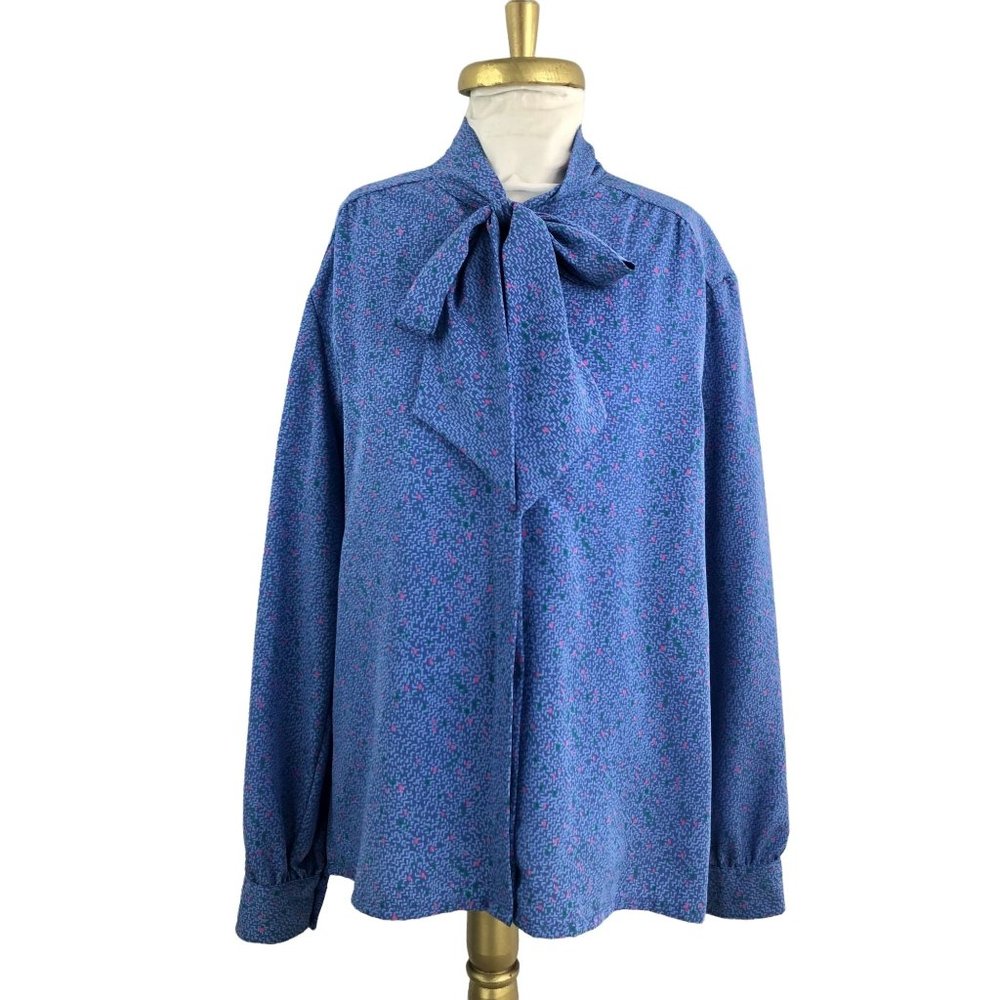 Vintage Geometric Blouse Country Sophisticates Long Sleeve Bow XL